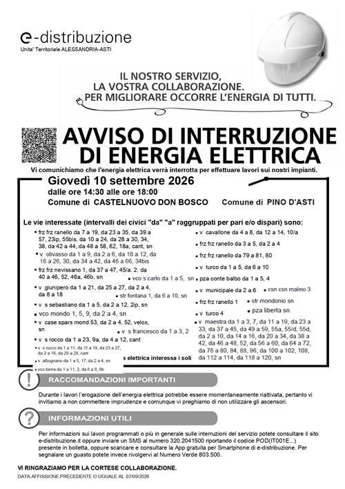 Avviso interruzione energia elettrica