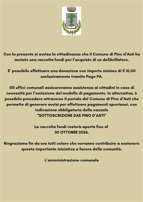 Avvio raccolta fondi per acquisto defibrillatore